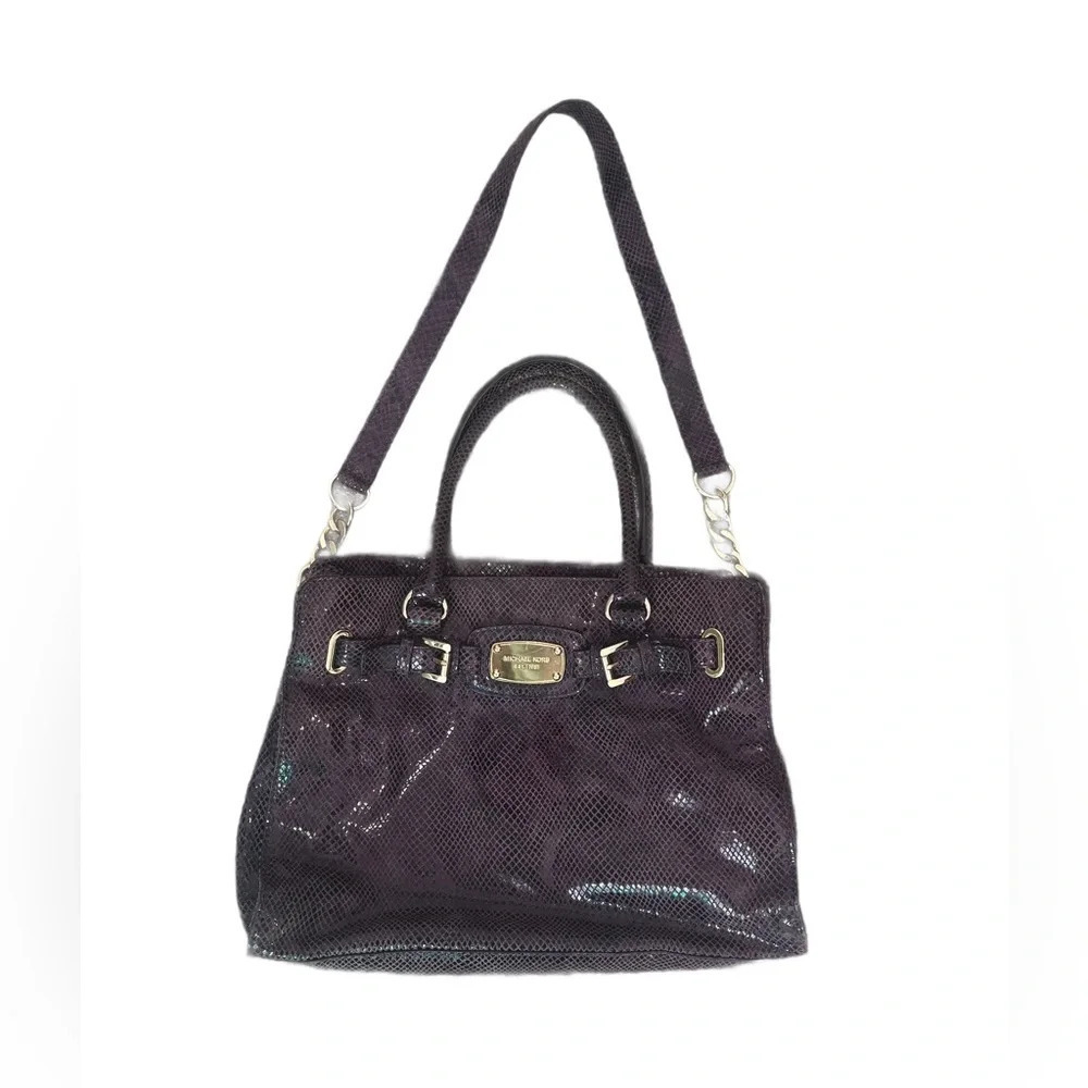 Michael Kors Embossed Purple Python Print Hamilto… - image 1
